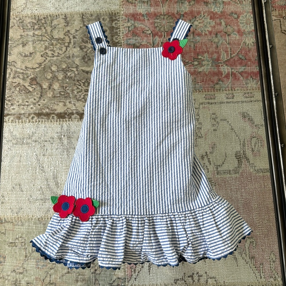 Florence Eiseman Blue and White Striped Dress with Red Accents